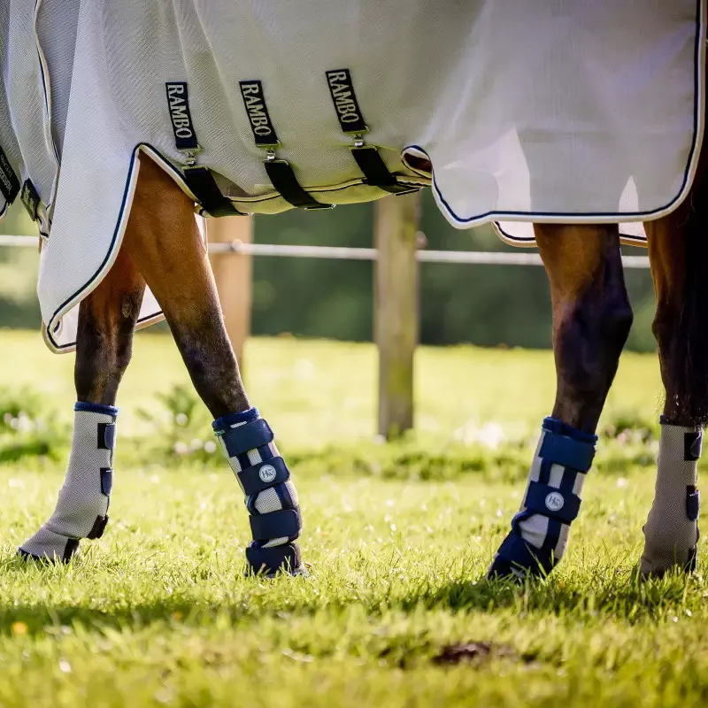 Gutres anti-mouche anti-UV cheval Rambo Flyboots Horseware lot de 4 - Cob - Gris / Marine Nouvel Arrivage