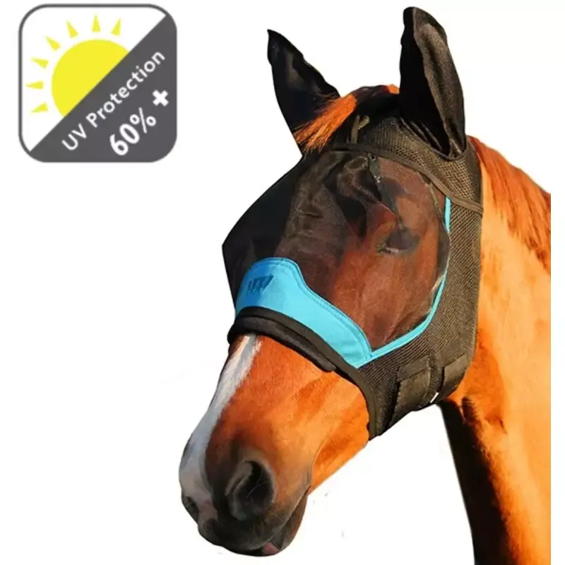 Rduction Masque anti mouche cheval anti UV Woof Wear avec oreilles - S - Noir/bleu