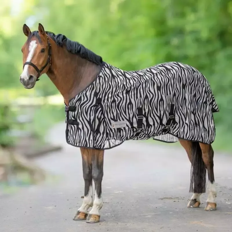 Nouvelle Collection Couverture anti-mouche cheval Zebra Waldhausen - 155 cm - Noir/ Blanc