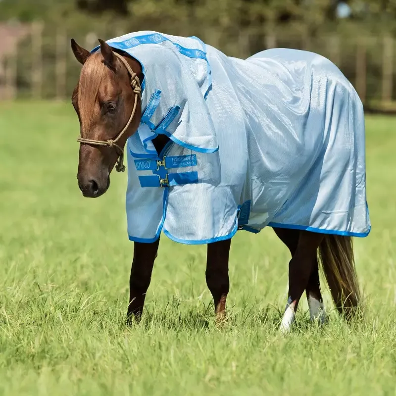 Couverture anti-mouche cheval avec cou Amigo Bug Rug Horseware - 140 cm - Bleu azur/noir DDKW Offre Exclusive