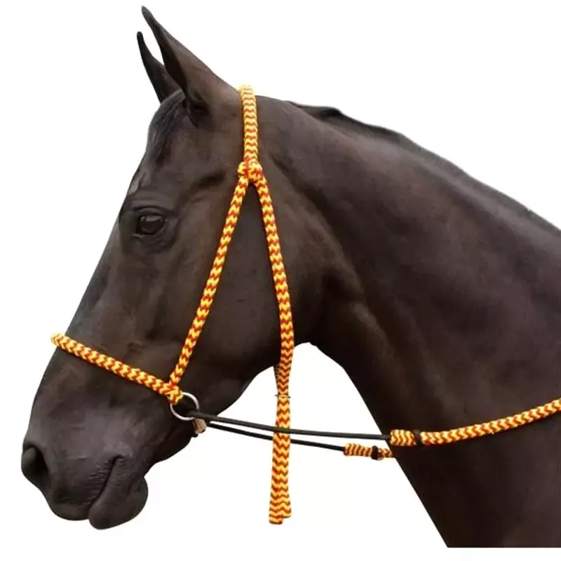 Bridon sans mors cheval coton avec rnes Igor – Cheval – D-Rouge/jaune Livraison Express