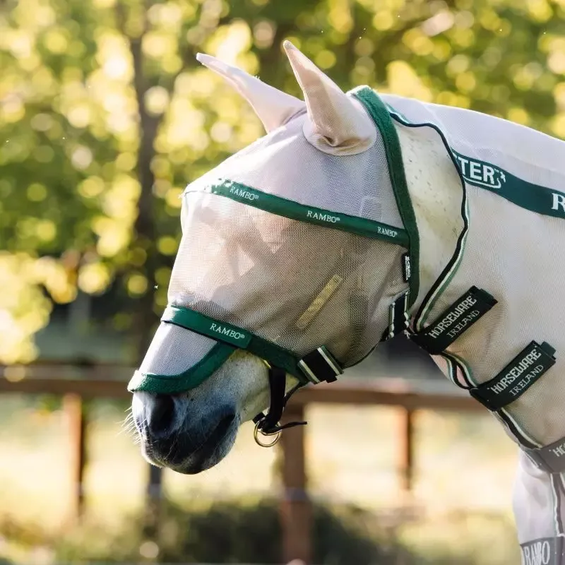 Solde Masque anti mouche cheval Rambo Horseware arceau - Cob/pur-sang - Argent/marine