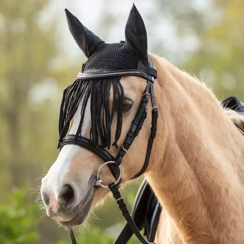 Bonnet anti mouche cheval franges Waldhausen - Poney - Noir Soldes