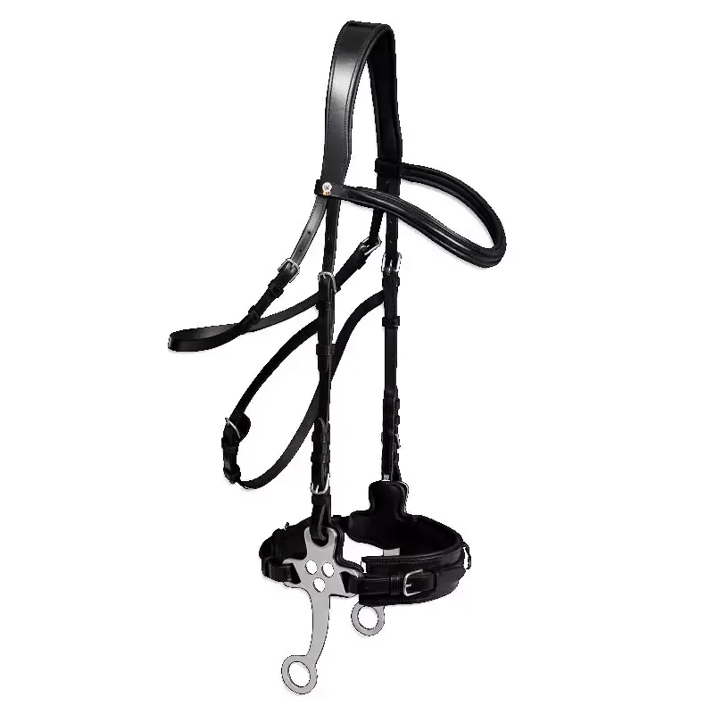Vente Directe Bridon en cuir sans mors avec Hackamore X-line - Cheval - Noir