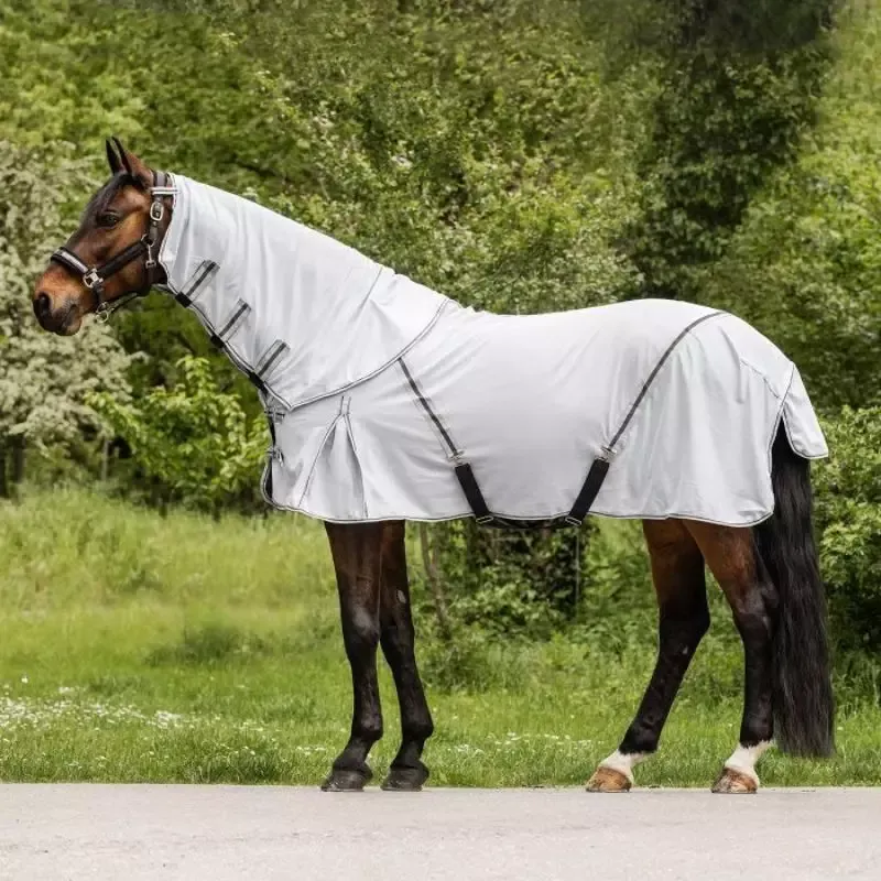 Haute Qualit Couverture anti-mouche cheval camail amovible Waldhausen - 165 cm - Gris Argent / Gris