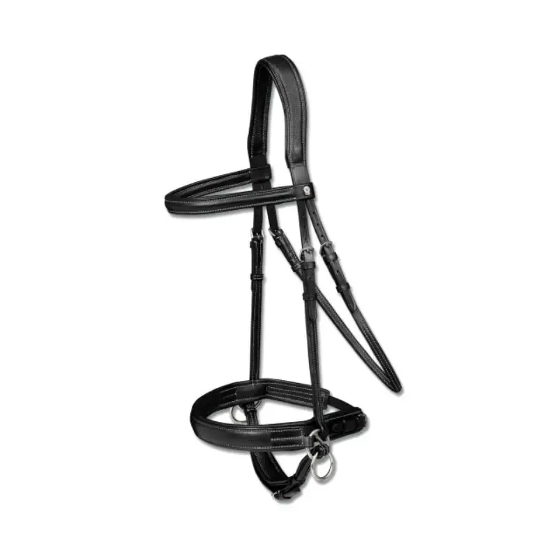 Rduction Bridon cheval cuir doubl X-line sans mors - Poney - Noir