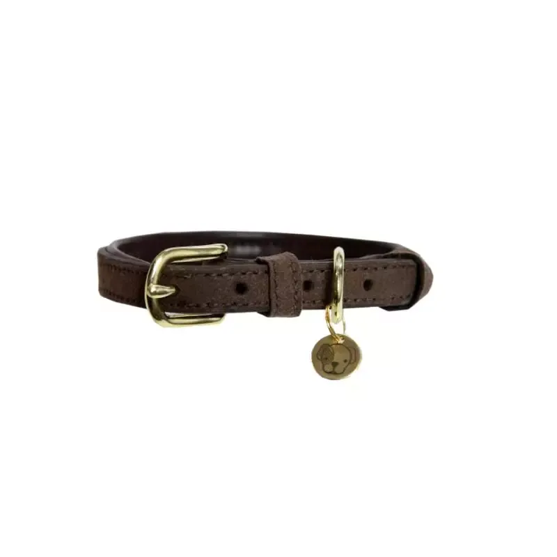 Bon Plan Collier pour chien Velvet Leather Kentucky Dogwear – XS – Brun