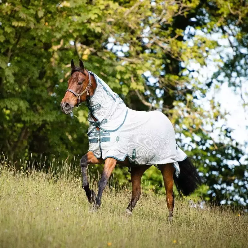 Chemise anti-mouche Horseware Bug Rug Eco anti-UV cheval - 130 cm - Gris/teal Pas Cher