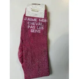Paiement Scuris CHAUSSETTES PAILLETTES EQUITATION - J'AIME MON CHEVAL, PAS LES GENS - Rose