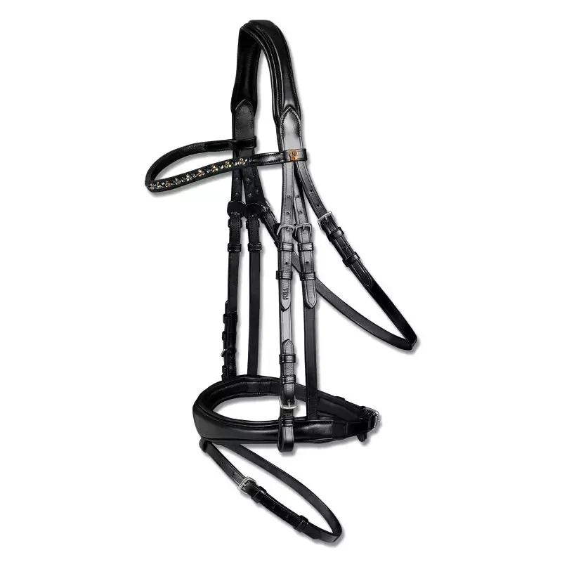 Bon March Bridon cheval Sensitive cuir X-line muserolle combine - Cob/pur-sang - Noir