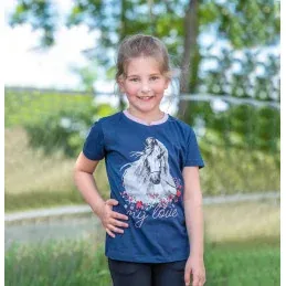 TSHIRT HORSE SPIRIT KIDS HKM - Bleu marine - 6 ans Offre Limite