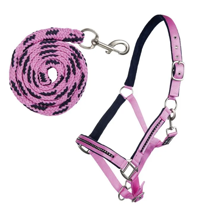 Super Prix Cabezada set con mosquet. -Crystal- acolchado HKM - petrleo/azul marino / Pony