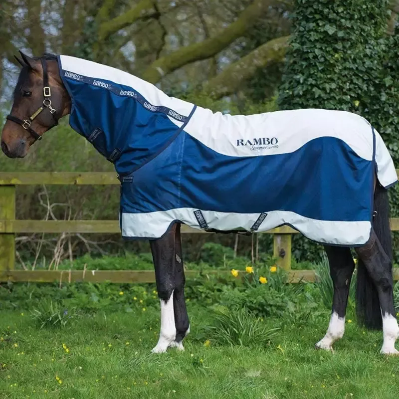 Chemise Horseware anti-mouche impermable Rambo Summer cheval - 145 cm - Marine/gris Prix Promo