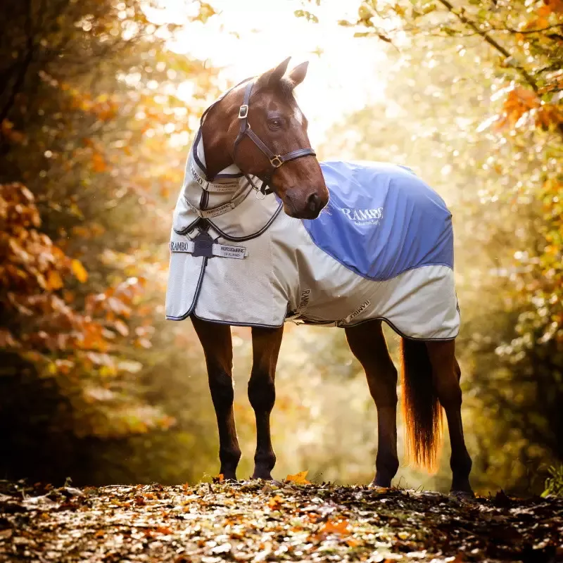Offre Spciale Couverture impermable cheval Horseware Softshell Rambo Autumn Series - 155 cm - Marine - Gris