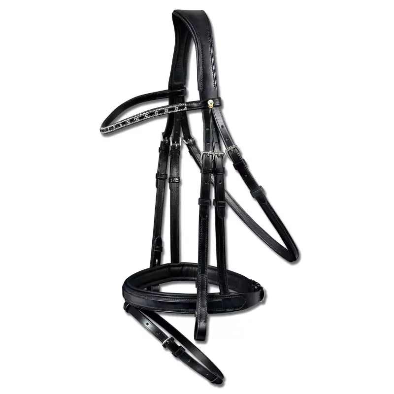 Affaire Saisir Bridon cheval Newport cuir S-line muserolle combine - Cheval - Noir