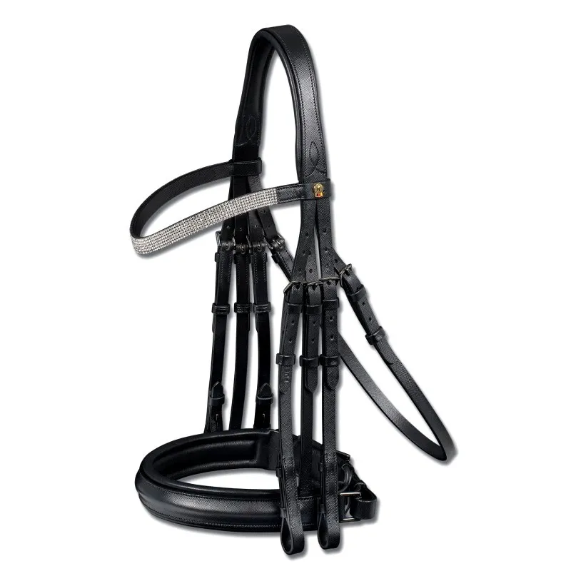 Bride dressage cheval Brighton cuir S-line muserolle pull-back - Cheval - Noir Vente Directe