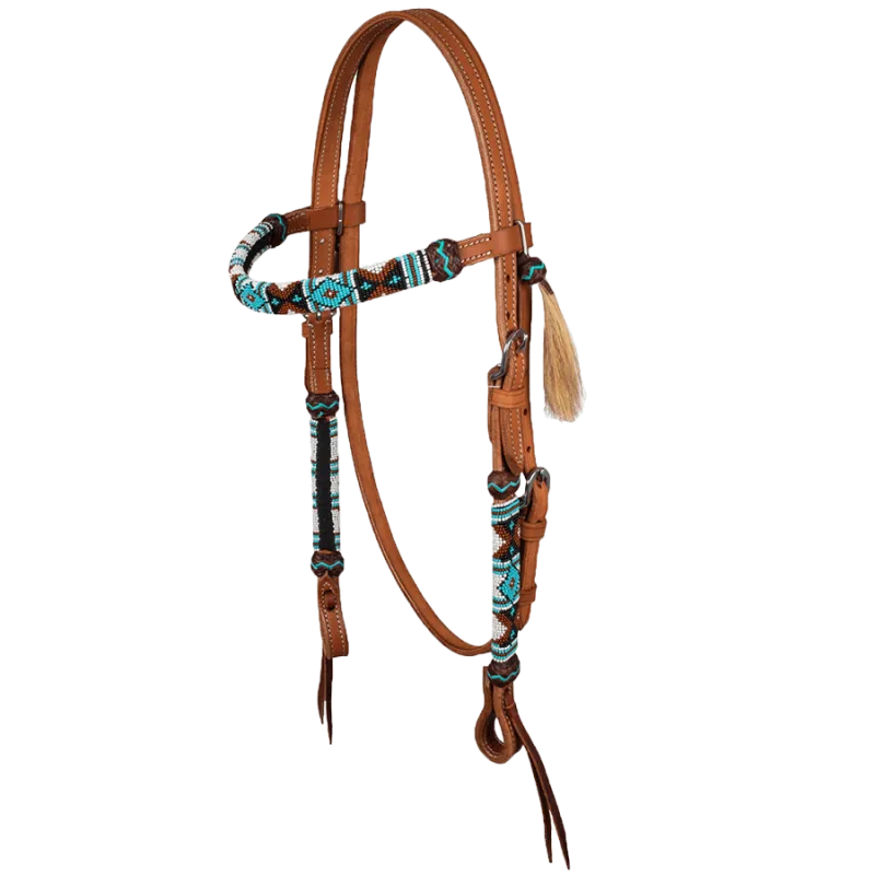 Bridon perles turquoise-marron Vente Directe