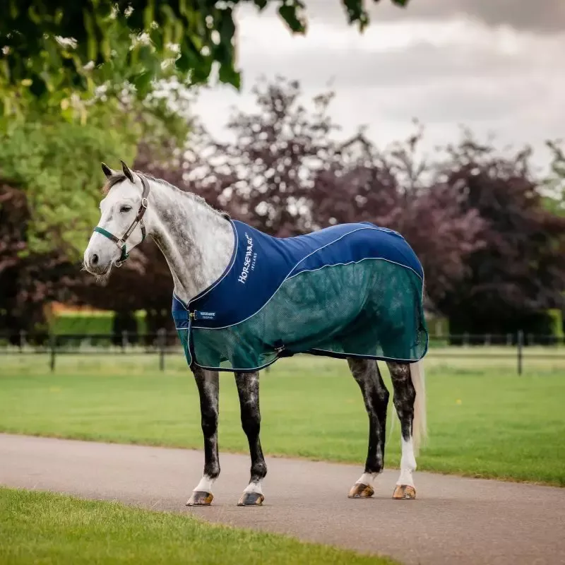 Chemise schante cheval Signature Sport Cooler Rambo Horseware - 145 cm - Marine/vert Livraison Express
