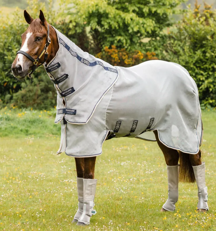 Produit De Marque Couverture anti-mouches Horseware Rambo Protector - 155 cm - Argent / bleu
