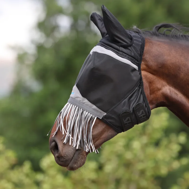 Prix Bas Masque anti-mouches Shires FlyGuard Pro Fine Mesh avec oreilles et nez avec franges - Cob - Jais