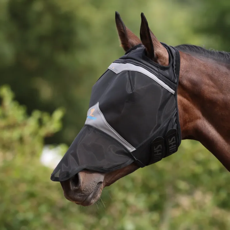 Top Vente Masque anti-mouches Shires FlyGuard Pro Fine Mesh passage d&rsquo;oreilles avec nez – Petit poney – Jais