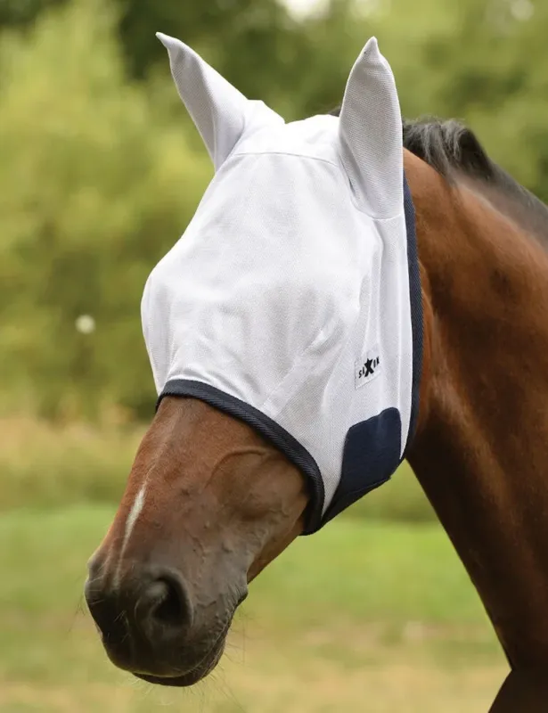 Masque anti-mouches Saxon mesh – Cheval – Blanc / bleu marine Usine Directe