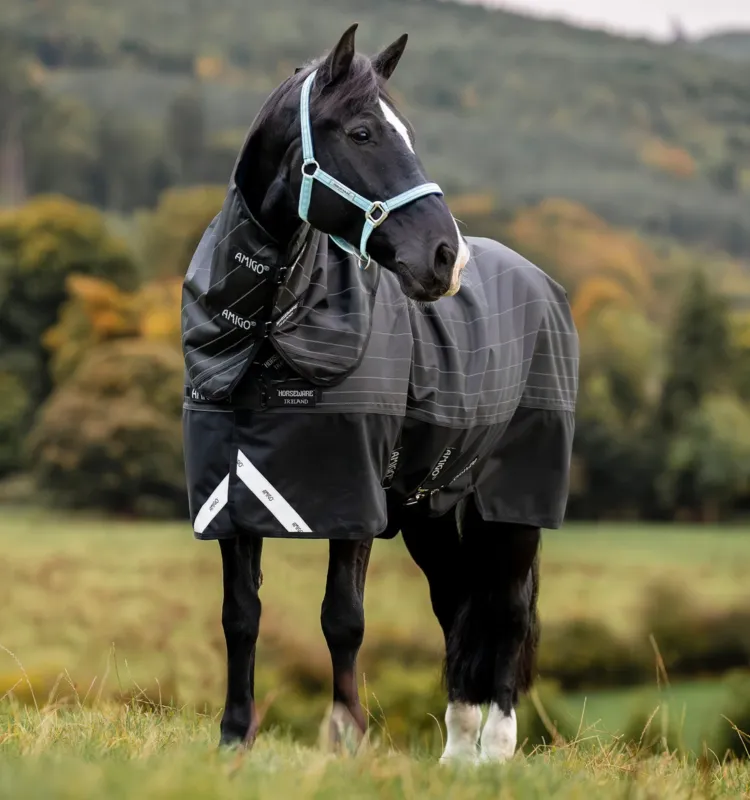 Soldes Couverture Horseware Amigo 1200D FieldSafe Reflectech Plus Turnout 0g - 160 cm - Noir / noir rflchissant
