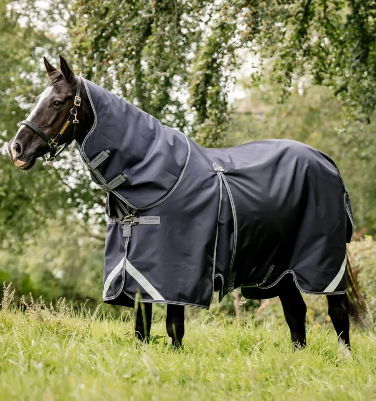 Prix Bas Couvertures Horseware Rambo Optimo 3 en 1 Split Technologie 1000D - 155 cm - Marine / orage / gris argent
