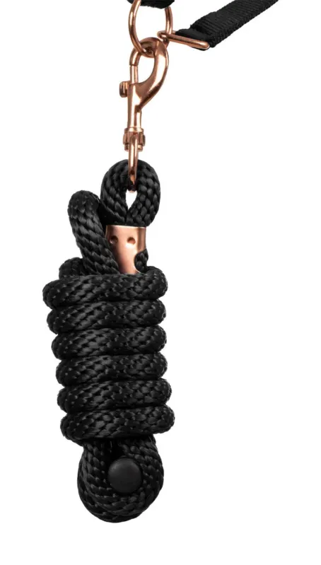 Commande En Gros Licol en Nylon Rose Gold Line avec Longe Supreme – Cheval – Noir