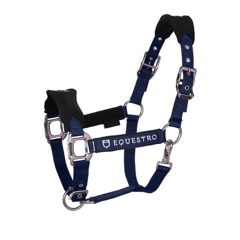 Licol en nylon avec longe et doublure en polaire Equestro - Cheval - Marine Offre Exclusive