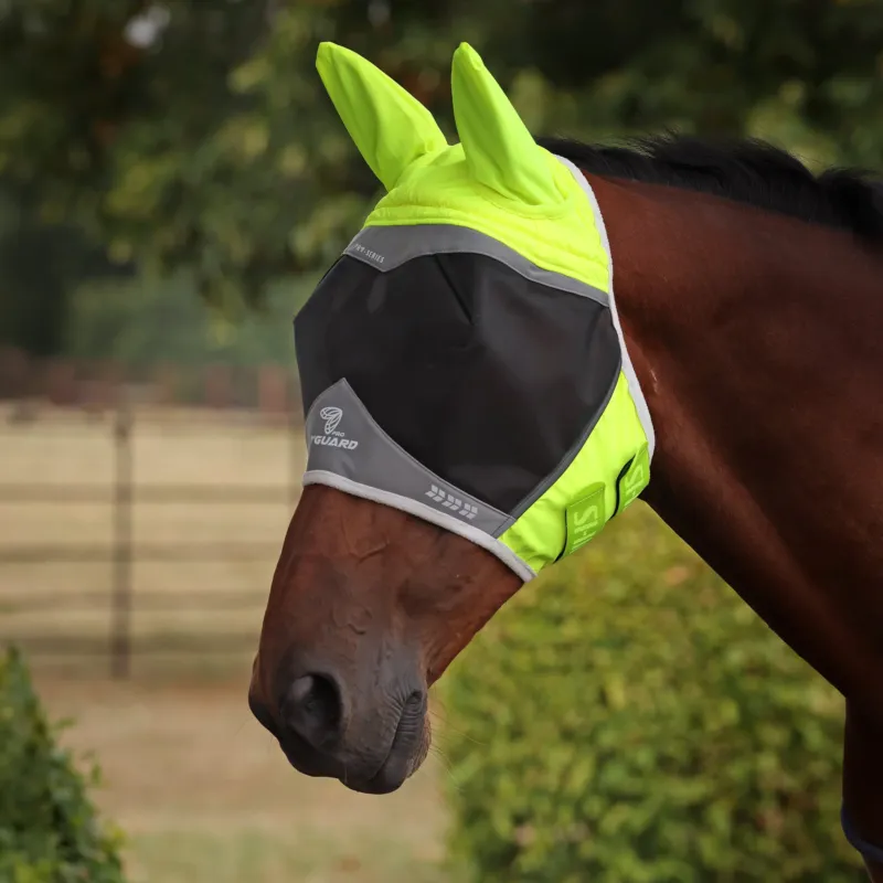 Masque anti-mouches Hi-Viz Shires FlyGuard Pro Fine Mesh avec oreilles - Cob - Jaune Achat Immdiat