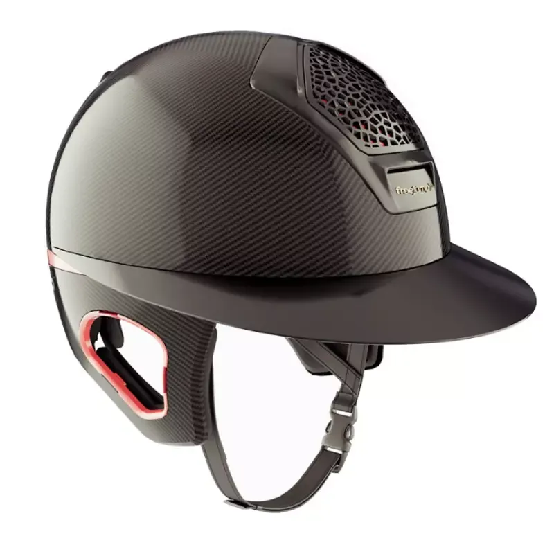 Casque quitation Vorono carbone Custom Rose Gold Freejump avec protection temporale – Coque L (60-62) – Noir visire gloss large Marque