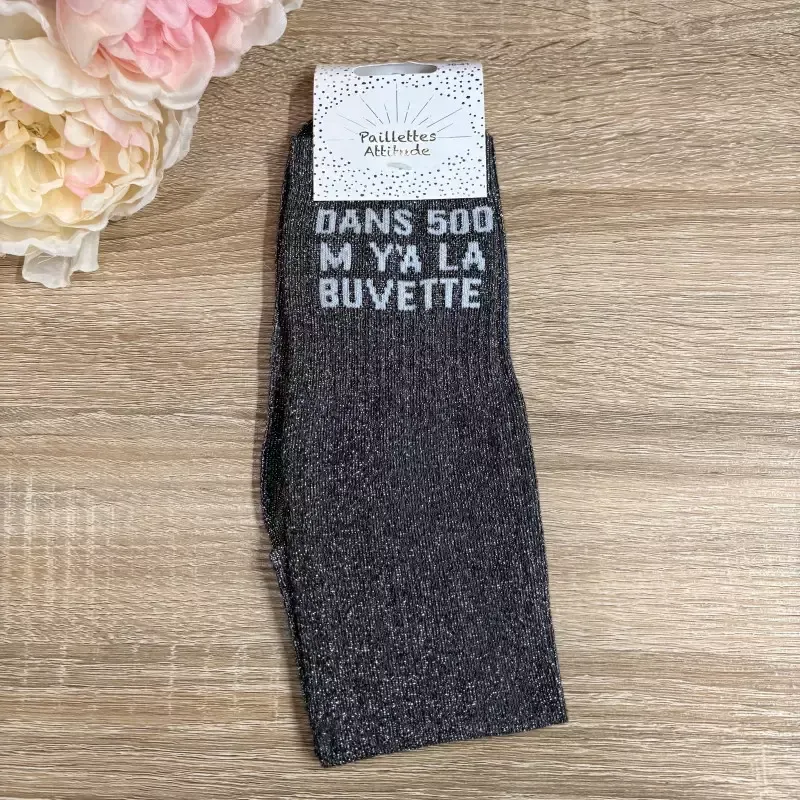 Nouveaut Chaussettes quitation paillettes Dans 500m y'a la buvette Paillettes Attitude - Fuschia