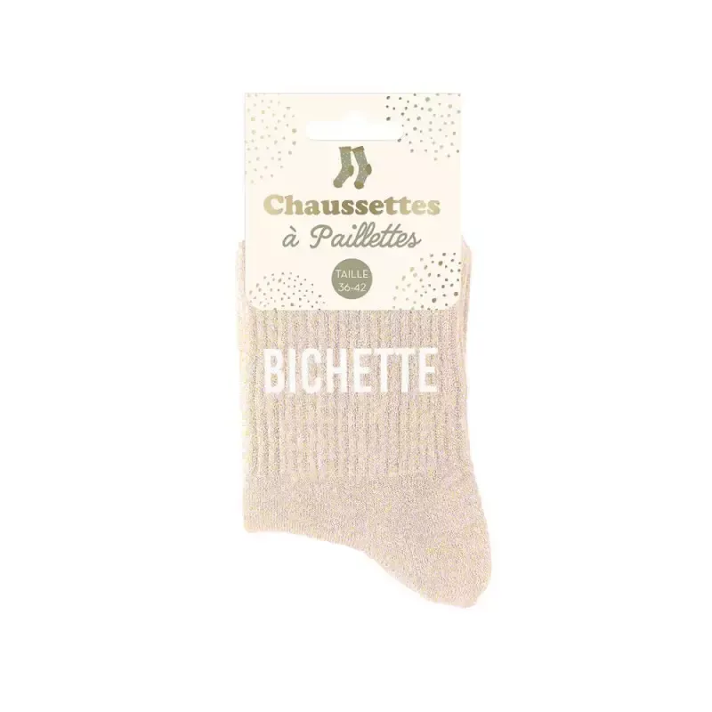 Chaussettes  paillettes courtes Bichette – Rose pale Haute Qualit