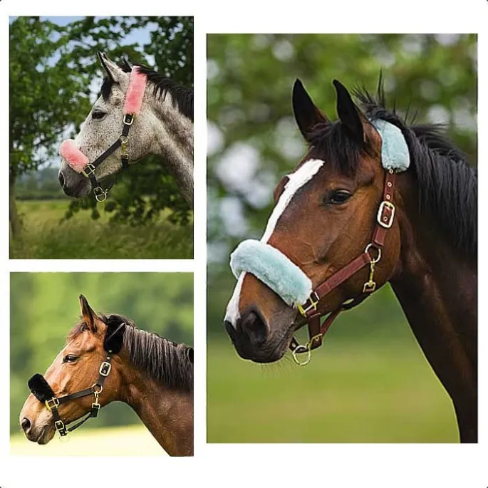 Licol nylon avec fourreau mouton naturel - gris rose cheval - gris/rose - cheval (full ) Offre Limite