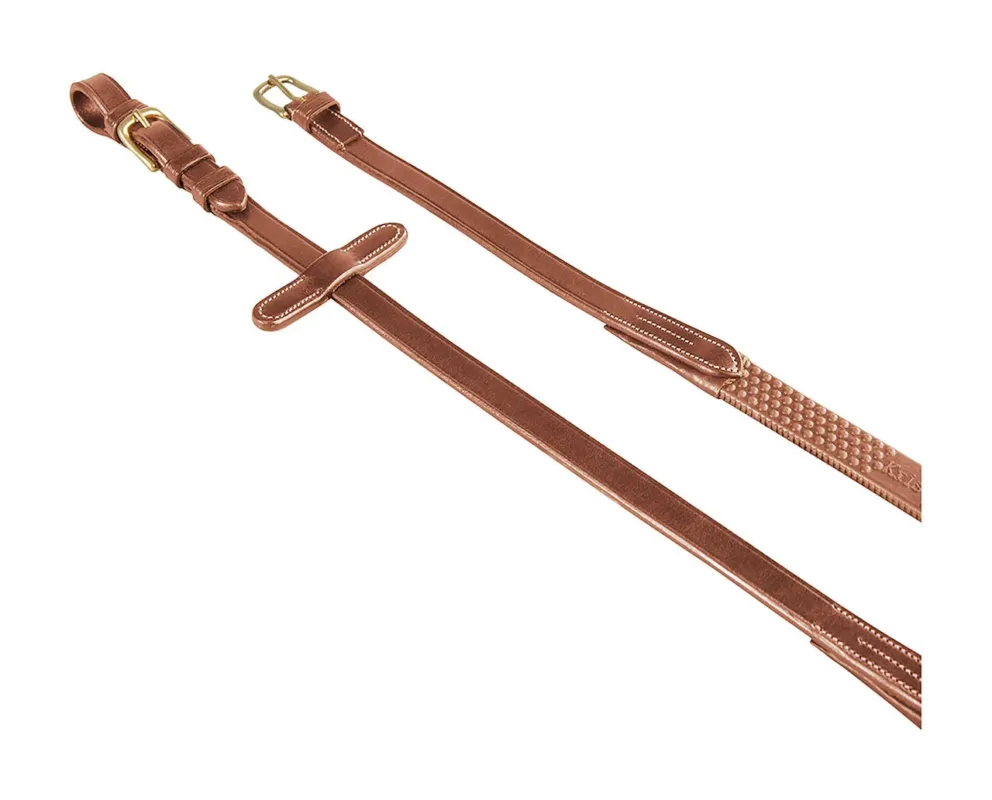 Populaire Rnes en cuir italien et caoutchouc 1.9 cm Kris avec boucles en laiton Equestro - Poney - Cognac
