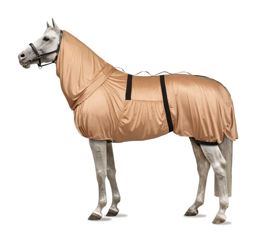 Nouveaut Couverture anti UV et anti eczma avec rabat ventral et cou Horze - 155 cm - Marron clair