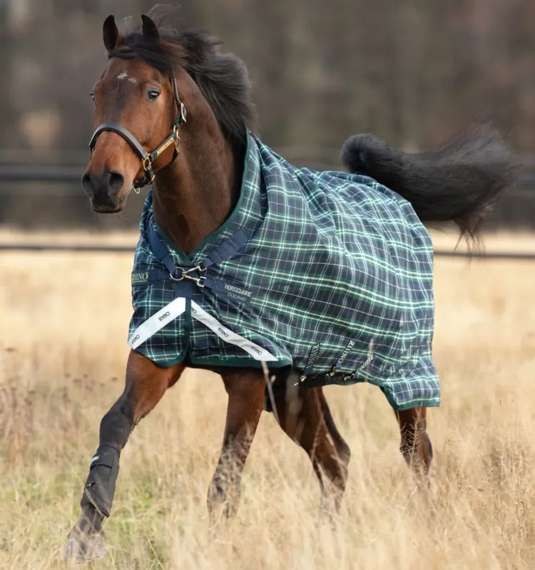Vente Flash Couverture Horseware Rhino Wug 100g 1000D - 165 cm - Vert carreaux / marine