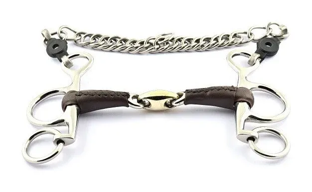 Mors Pelham Jump'In petites branches double brisure recouvert de cuir - 115 mm Livraison Gratuite