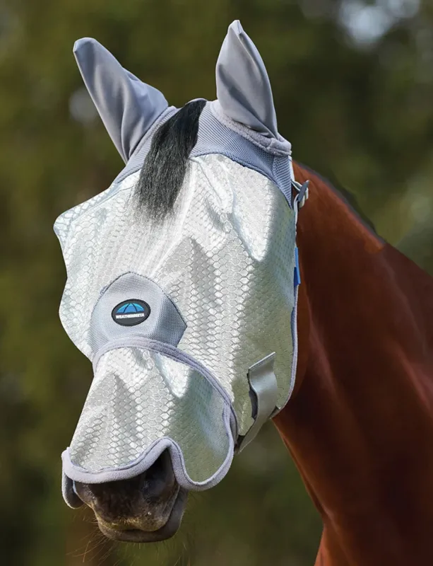 Masque anti-mouches Weatherbeeta ComFiTec Hexi Shield Ride avec oreilles et nez - S - Argent Certifi