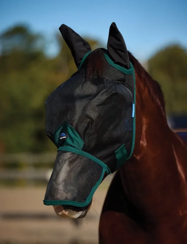 Masque anti-mouches Weatherbeeta ComFiTec Durable mesh avec oreilles et nez - 2XS - Noir / vert fort Acheter Direct