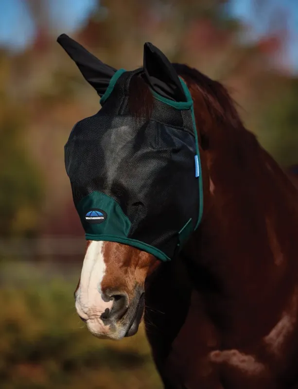 Masque anti-mouches Weatherbeeta ComFiTec Durable mesh avec oreilles - 2XS - Noir / vert fort Expdi Aujourdhui
