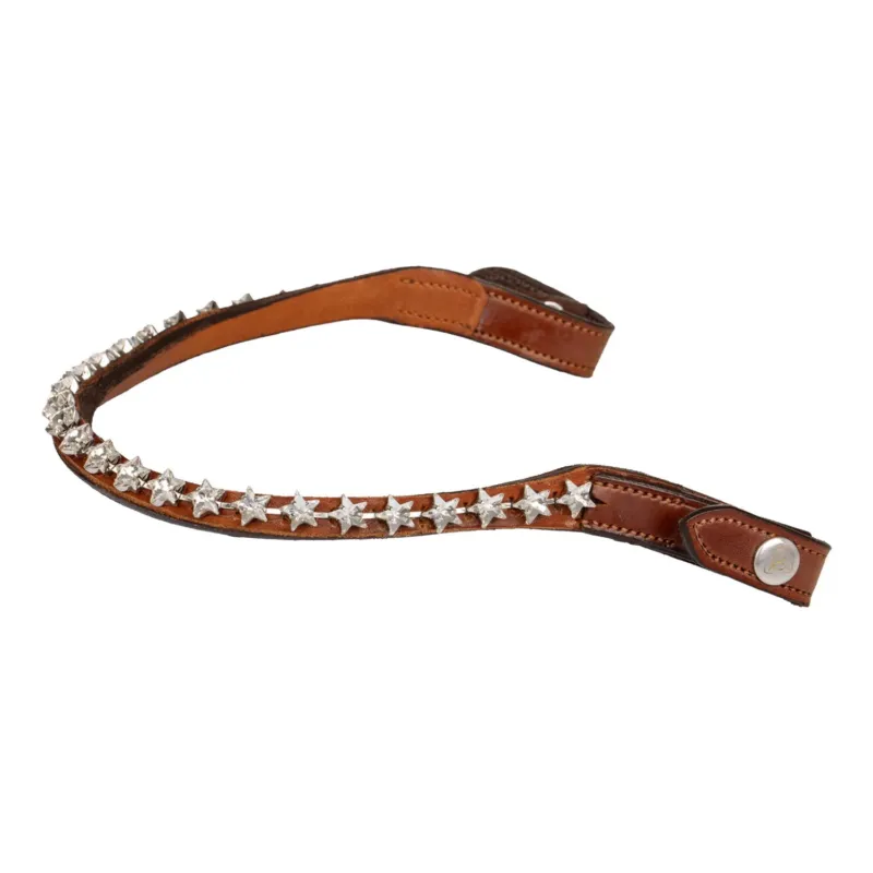 Nouveaut Frontal en cuir de veau avec cristaux toils Acavallo - Cheval - Cognac / transparent
