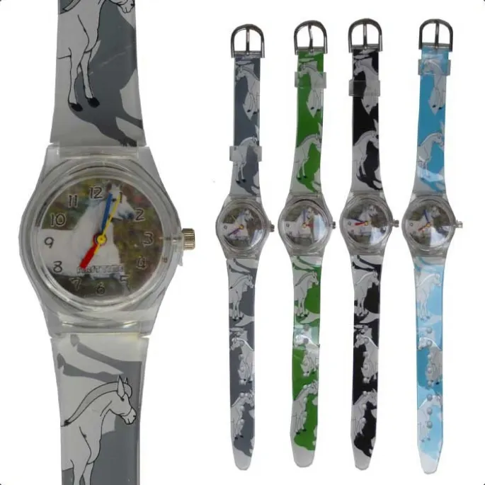 Bon Plan Montre enfant cheval au pr bracelet imprim - noir