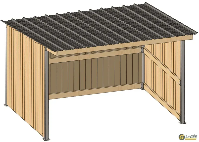 Abri prairie simple pente 3,18×4,18 m bardage/bac acier gris Top Vente