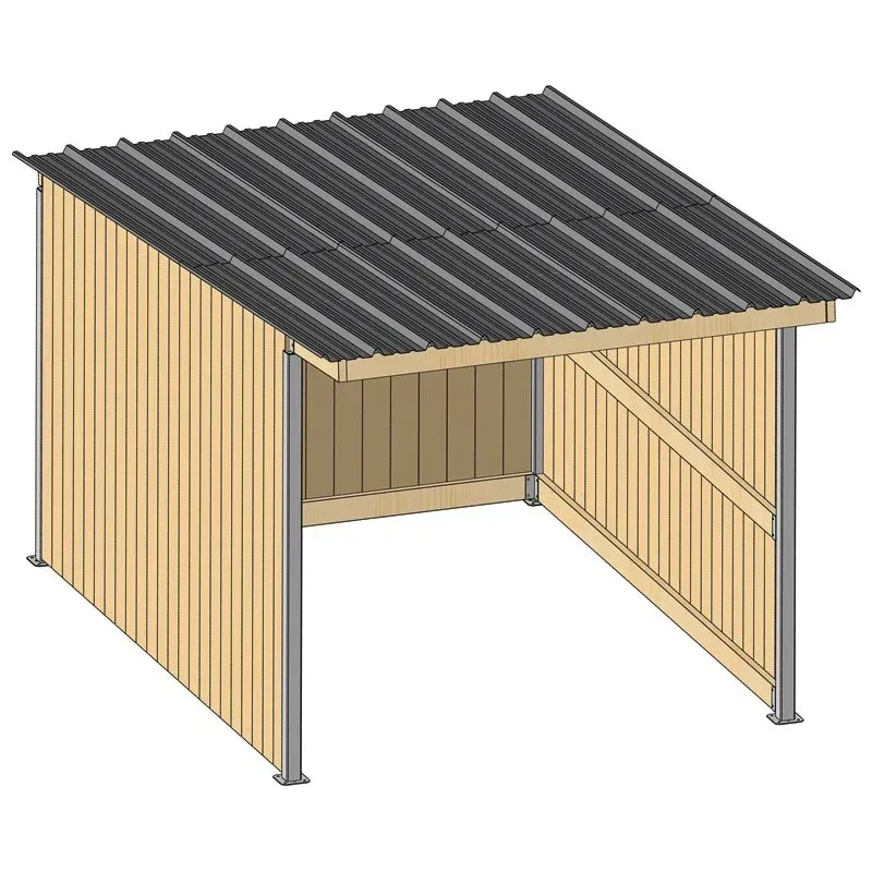 Marque Abri prairie simple pente 4,18x3,18 m planche/bac acier gris