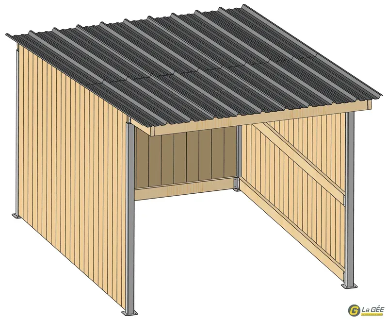Paiement Scuris Abri prairie simple pente 4,18x3,18 m bardage/bac acier gris