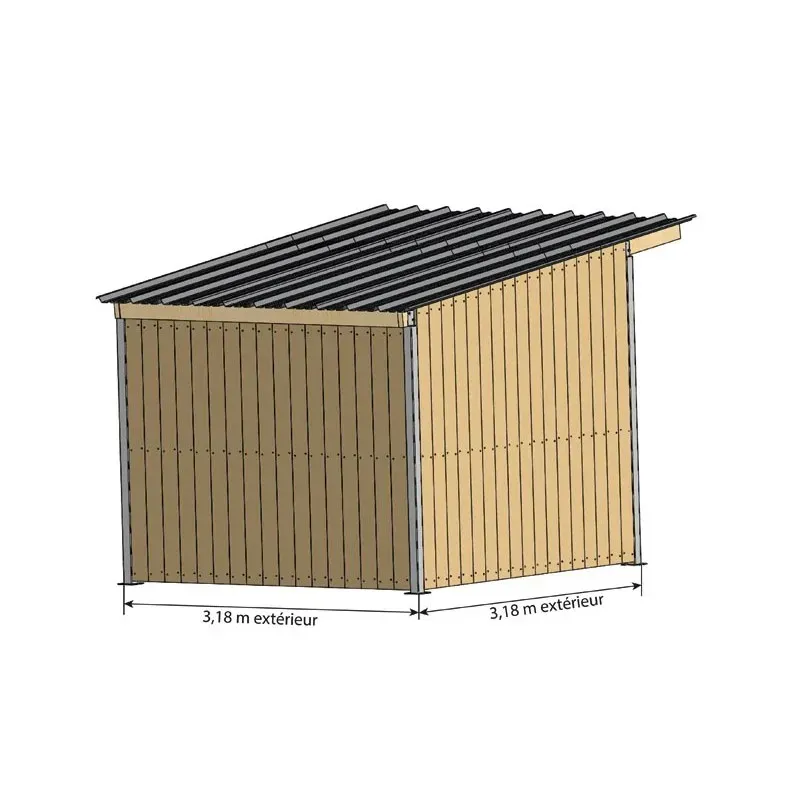 Offre Du Jour Abri prairie simple pente 3,18×3,18 m clin/bac acier gris