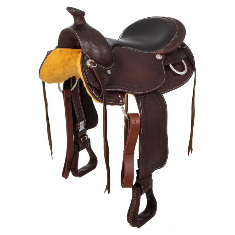 Selle western garnitures en acier inoxydable cuir grain et estampage serpent 2817 Denver – 17&Prime; – Huile fonc Expdi Aujourdhui