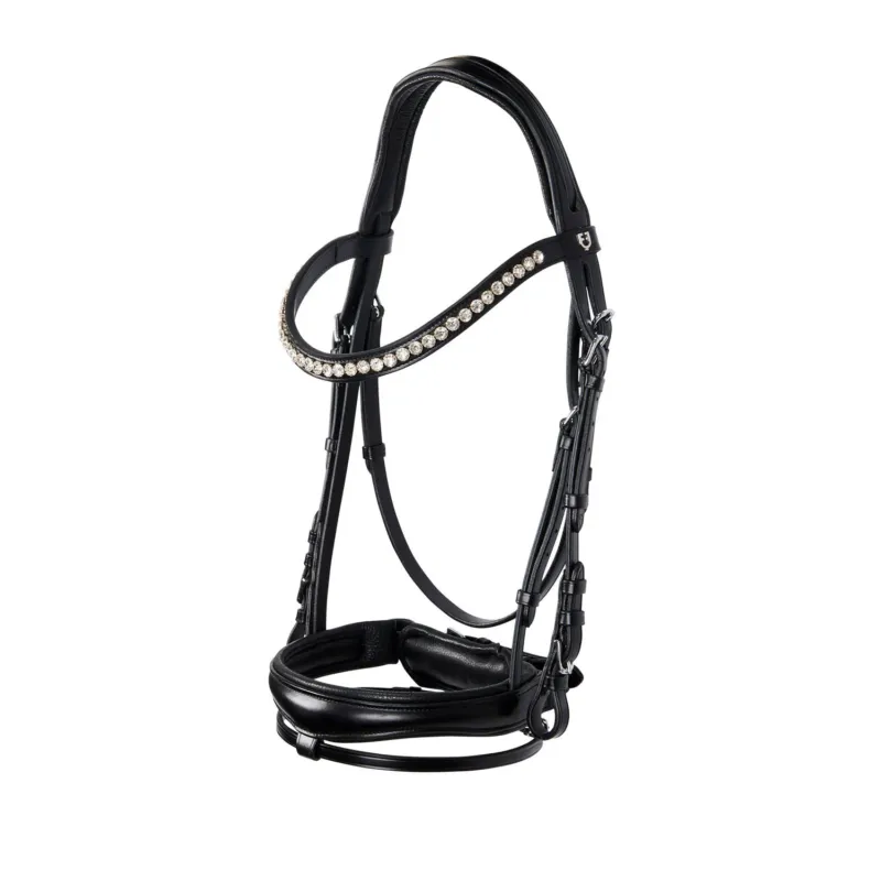 Pas Cher Bride anglaise en cuir avec paillettes sans rnes Equestro - Cheval - Noir